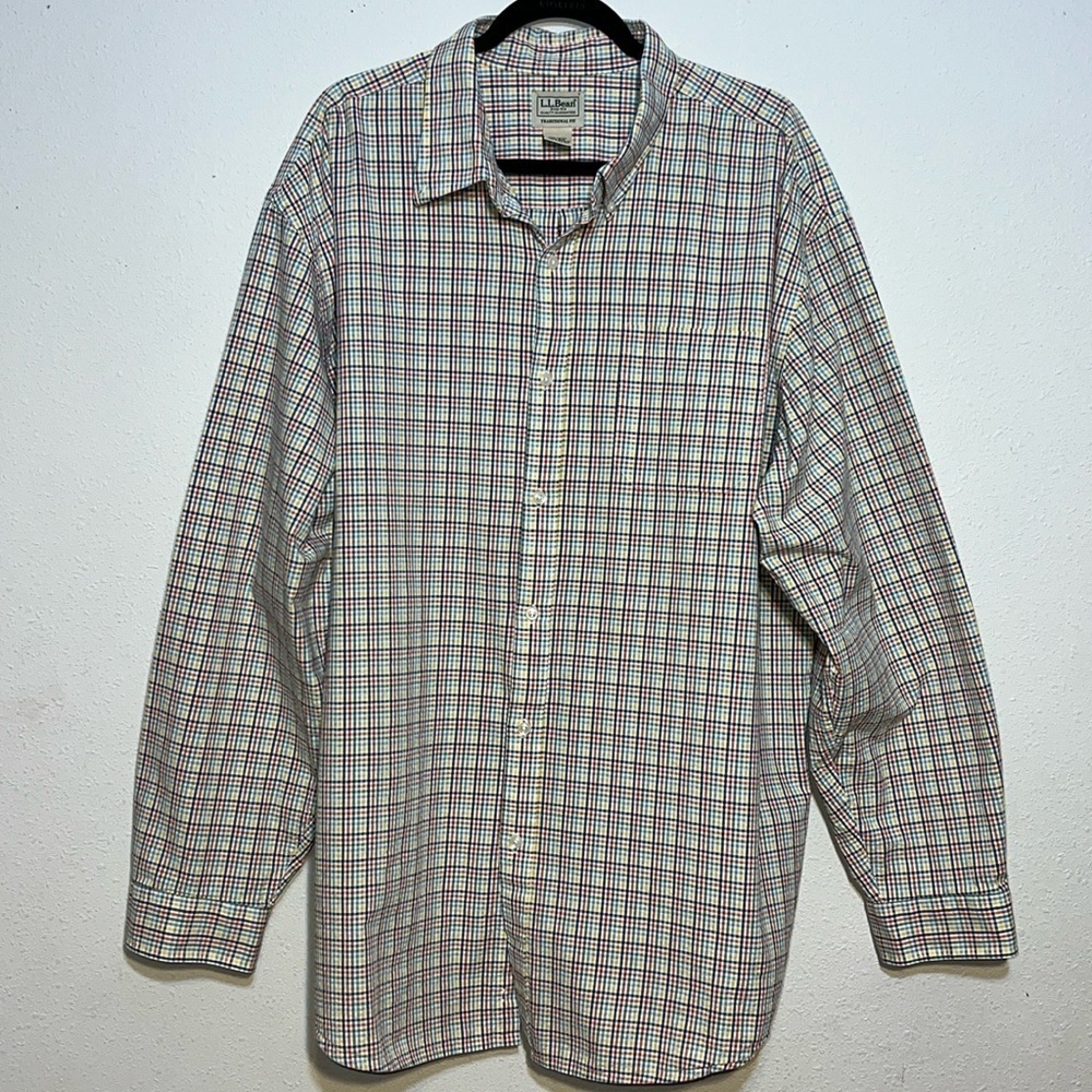 L.L.Bean Plaid Waffle Multi Color Cotton Button Down Long Sleeve Shirt Size XXL